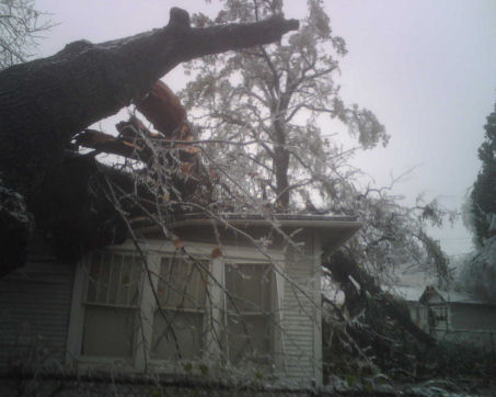 Ice Storm Tree Falls on House